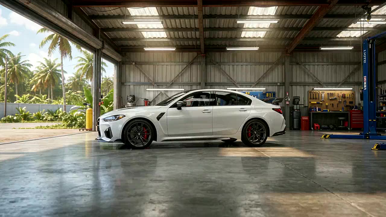 Berline blanche préparée dans l'atelier YRC Automobiles